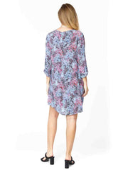 Tianello Print  "Walden" Washable Silk Long Sleeved "Avlyne" Dress-Milky Blue