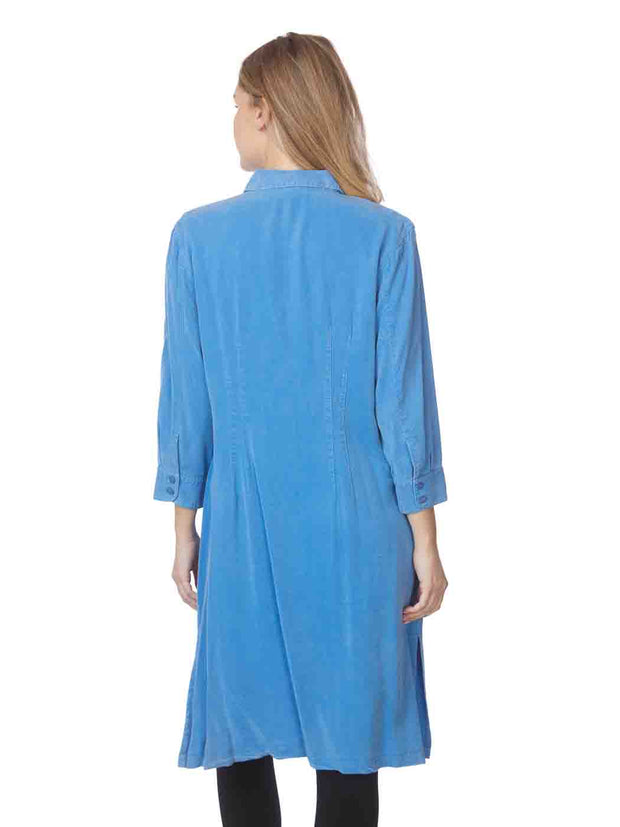 Tianello TENCEL™  Long Duster "Daphne" Shirt Dress-Denim Blue