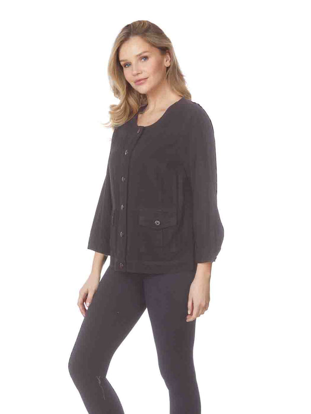 Tianello TENCEL™ "Gadon" Jacket with Front Pockets-Black