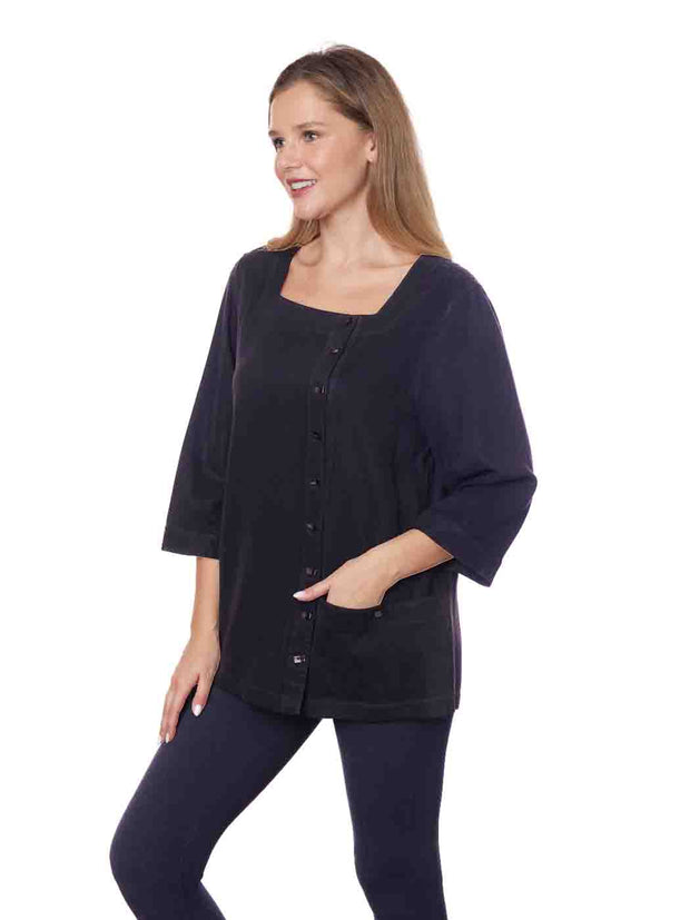 Tianello Tencel Oversized L.S. "Mackenzie" Blouse - Black