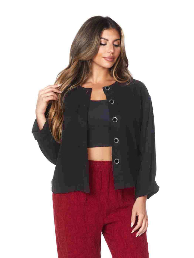 Tianello TENCEL™ Plus Sized  Crop "Neesha" Jacket-Black