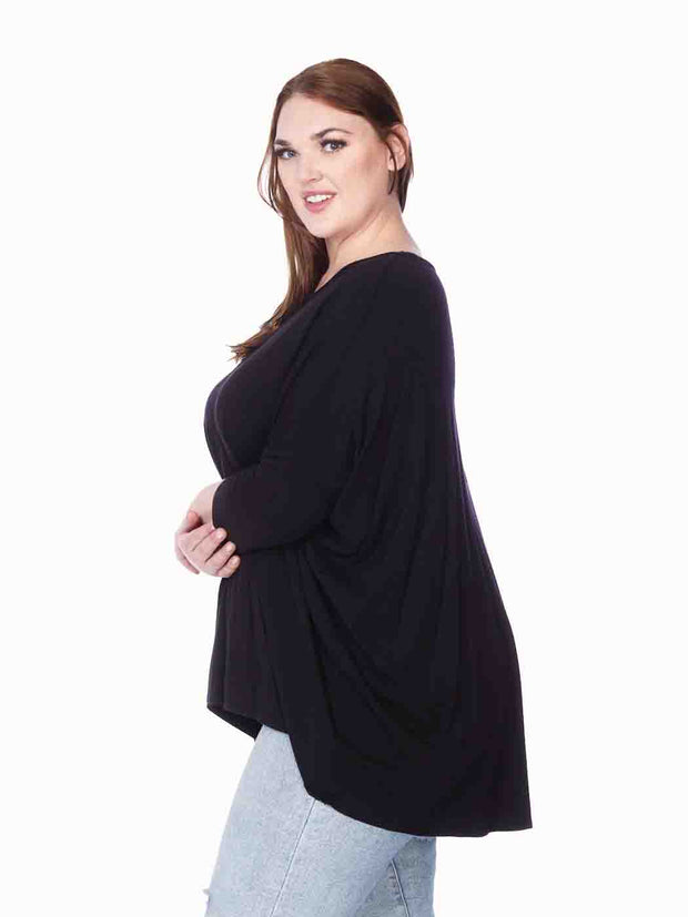 Tianello Plus Sized "Woven"  TENCEL™ L.S. Tee Blouse