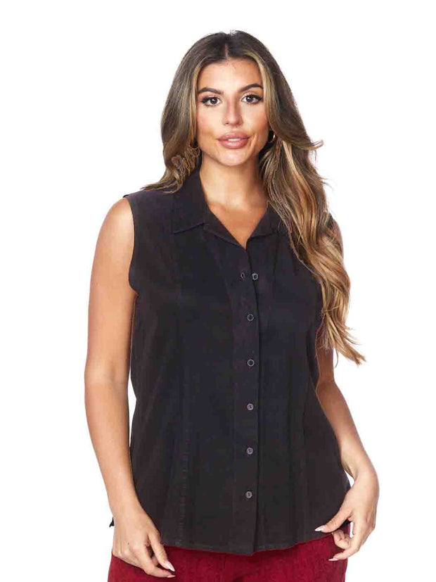Tianello TENCEL™  Sleeve Less "Monica" Blouse-Black