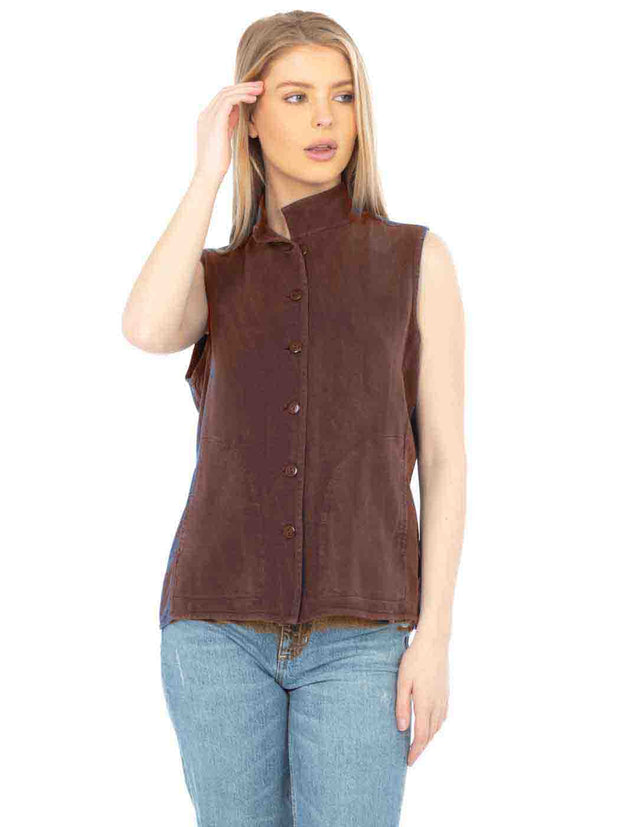 Tianello TENCEL™  Sleeveless "Oxford" Vest Jacket, Lined, & Side Pockets-EXPRESSO