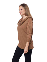 Tianello TENCEL™ "Whisper Knit" L.S. Cowl Blouse - Nutmeg - XS - Tianello.com