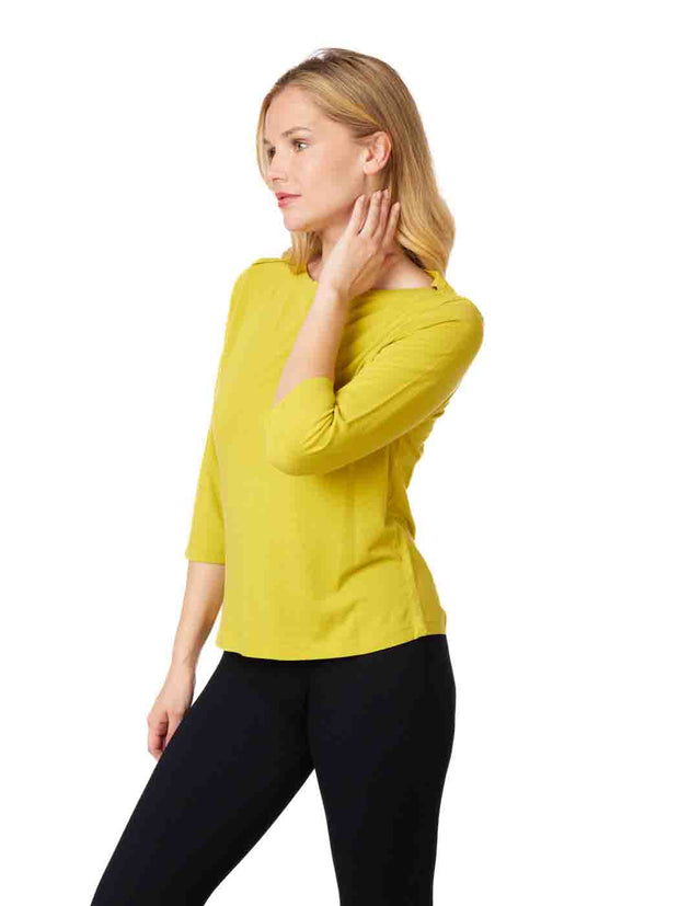 Tianello TENCEL™  Knit  3/4 Sleeve  Boatneck "Johnnie" Tee Shirt - Citrus