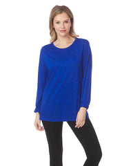 Tianello TENCEL™  Knit Long Sleeve "MASHA" Tee Shirt-ELECTRIC BLUE