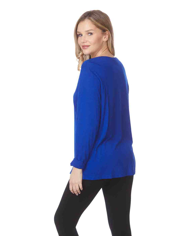 Tianello TENCEL™  Knit Long Sleeve "MASHA" Tee Shirt-ELECTRIC BLUE