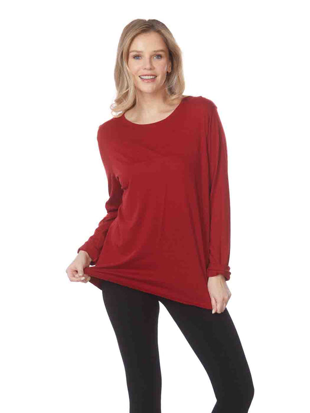 Tianello TENCEL™  Knit Long Sleeve "MASHA" Tee Shirt-Pomegranate