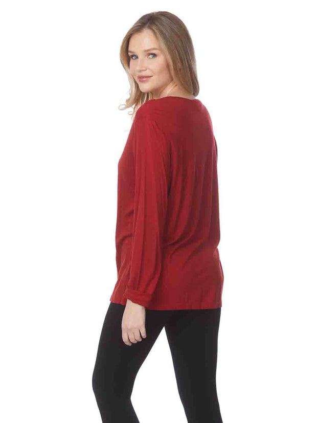 Tianello TENCEL™  Knit Long Sleeve "MASHA" Tee Shirt-Pomegranate