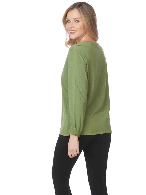 Tianello TENCEL™  Knit Long Sleeve "MASHA" Tee Shirt-Spanish Olive