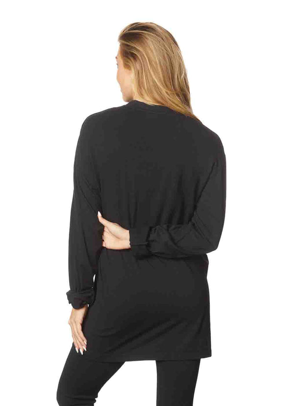 Tianello TENCEL™ "Whisper" Knit Oversized  Long Sleeve "Boy Friend" Tee Shirt-Black