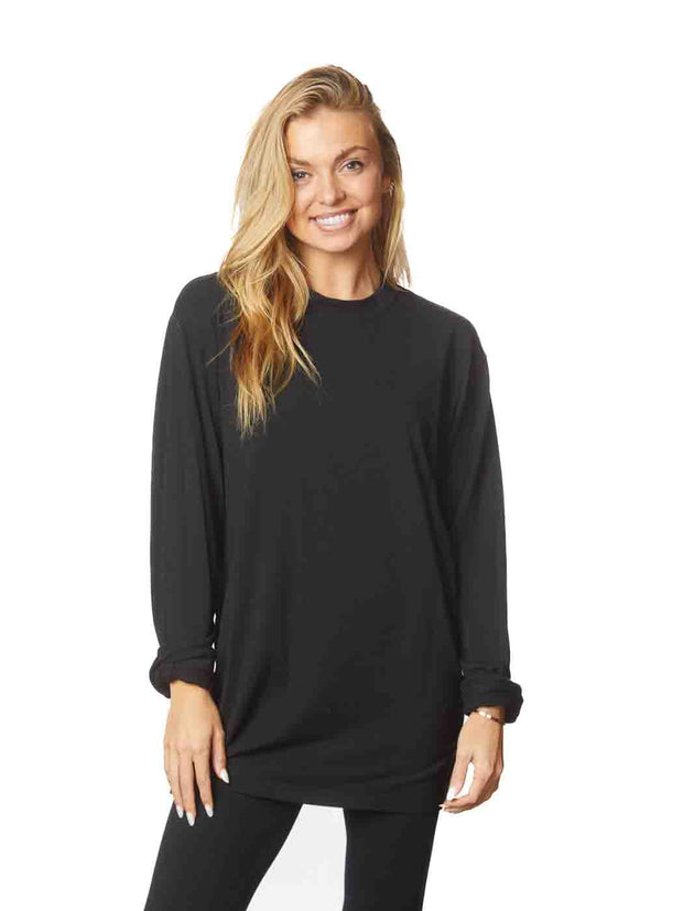 Tianello TENCEL™ "Whisper" Knit Oversized  Long Sleeve "Boy Friend" Tee Shirt-Black