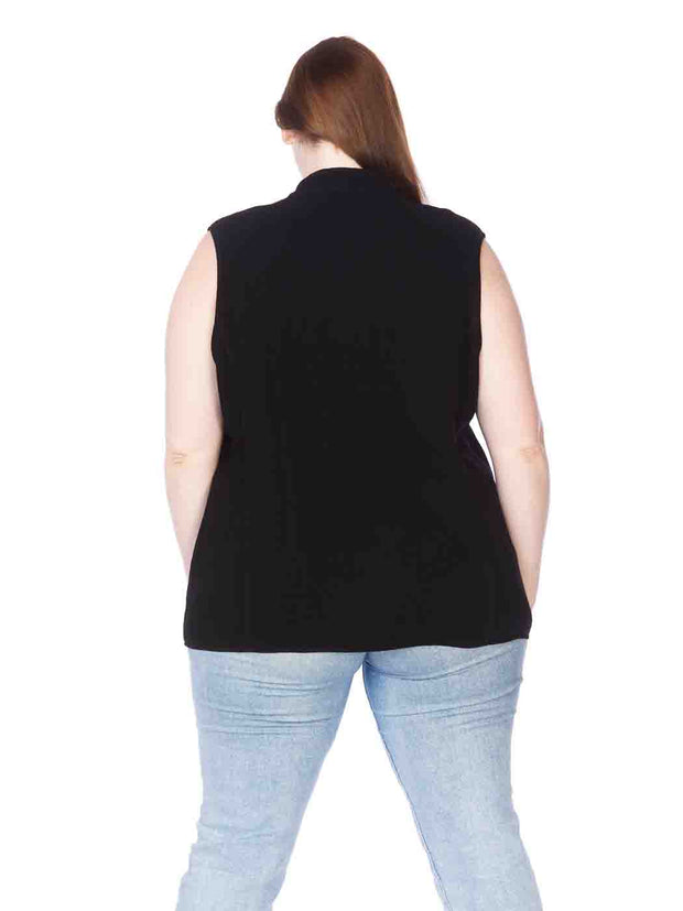 Tianello Plus Sized TENCEL™ "Vine" Cotton Jacquard Sleeveless "Oxford" Vest Jacket-Lined...  with Side Pockets-Black