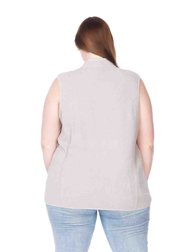 Tianello Plus Sized TENCEL™ "Vine" Cotton Jacquard Sleeveless "Oxford" Vest Jacket-Lined...  with Side Pockets-Slate