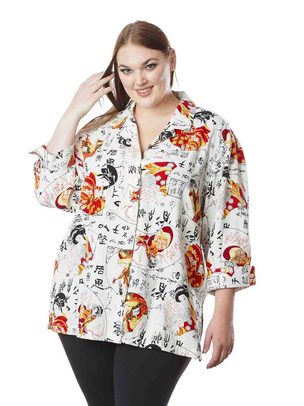 Tianello Plus Sized TENCEL "Maiko"  Print "Aida" Blouse-Wash