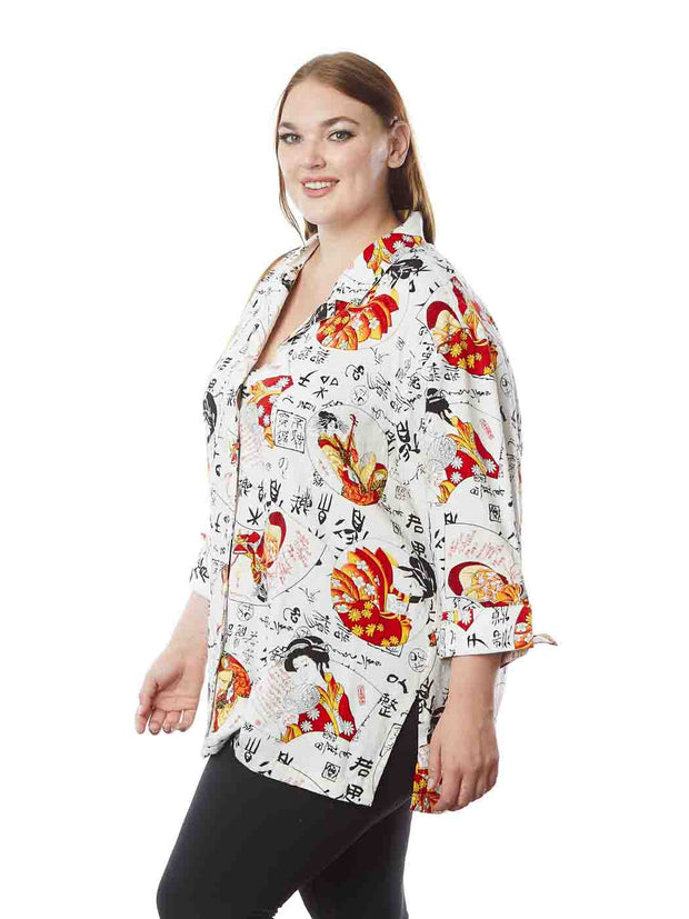 Tianello Plus Sized TENCEL "Maiko"  Print "Aida" Blouse-Wash