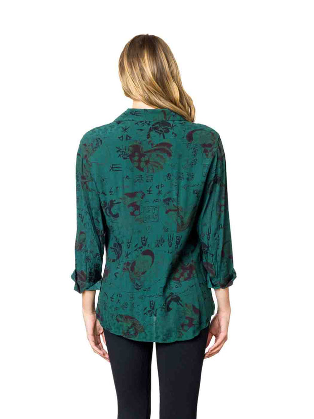Tianello TENCEL™ "Geisha" Print "Suzy" Blouse - Portland Green