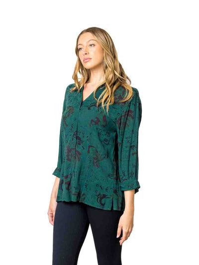 Tianello TENCEL™ "Geisha" Print "Suzy" Blouse - Portland Green 