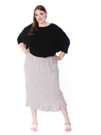 Tianello Plus Sized TENCEL™  "Paisley"  Jacquard "Tulip" Skirt-Slate