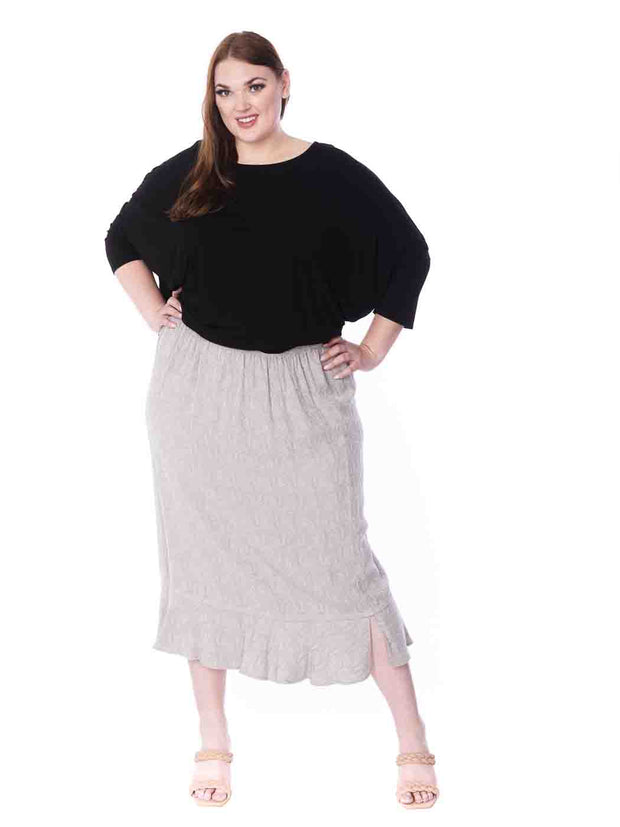 Tianello Plus Sized TENCEL™  "Paisley"  Jacquard "Tulip" Skirt-Slate