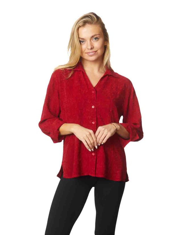 TIANELLO TENCEL™ Jacquard "Vine"  "Suzy" Blouse-Pomegranate