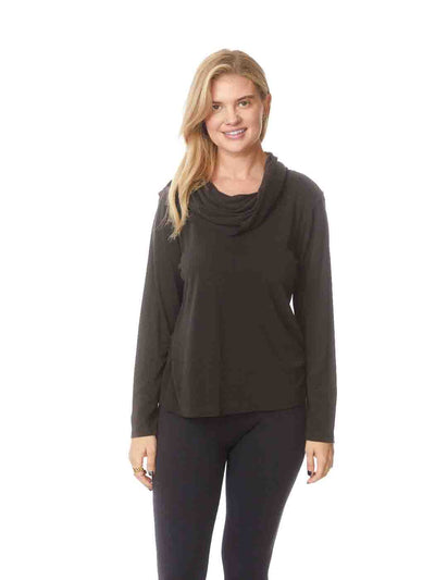 Tianello TENCEL™ "Whisper Knit"  L.S. Cowl Blouse-Black