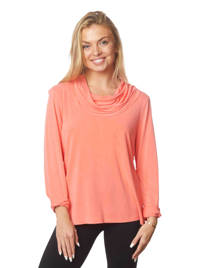 Tianello TENCEL™ "Whisper Knit"  L.S. Cowl Blouse-Flamingo