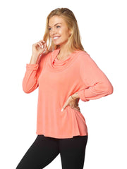 Tianello TENCEL™ "Whisper Knit"  L.S. Cowl Blouse-Flamingo