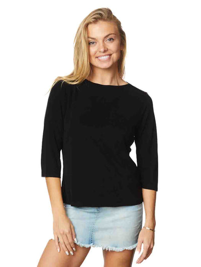 Tianello TENCEL™  Knit  3/4 Sleeve  Boatneck "Johnnie" Tee Shirt-Black