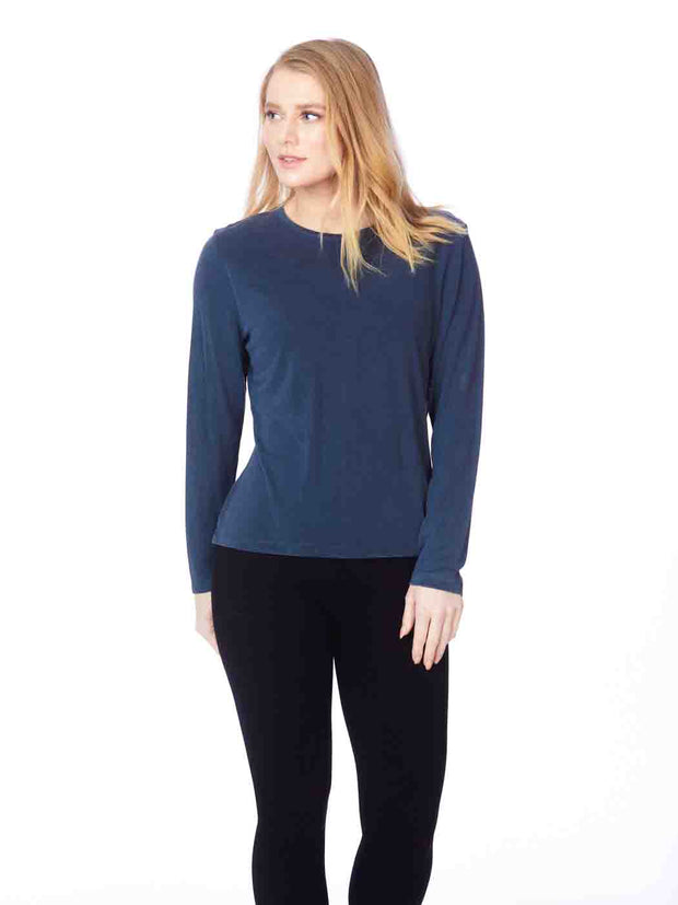 Tianello TENCEL™  Knit Long Sleeve Tee Shirt-Coal
