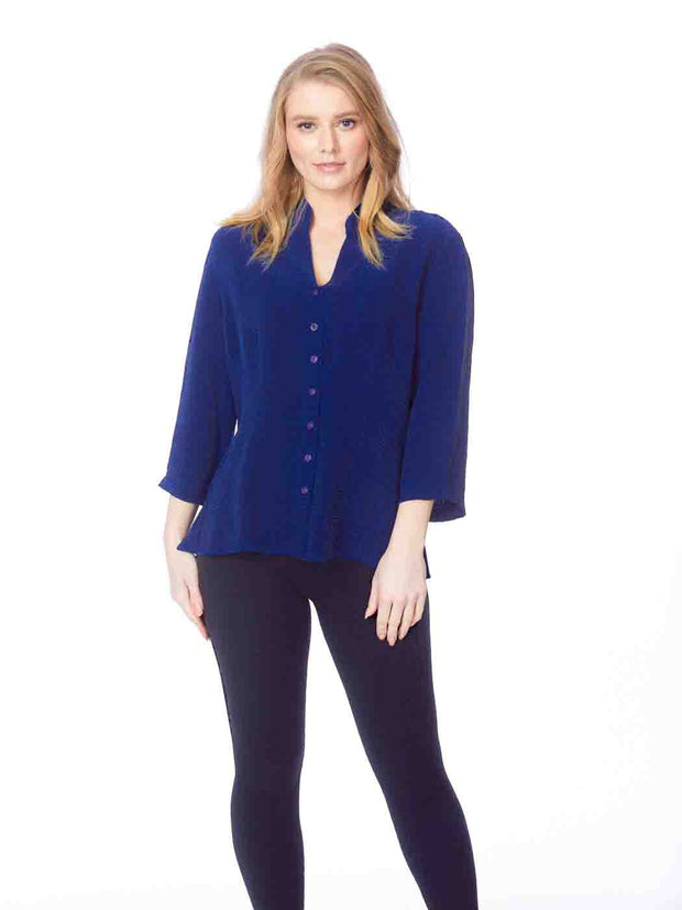 Tianello "Honeycomb" Sueded 'CUPRO" Bemberg "Dynasty" Blouse-Cobalt Blue