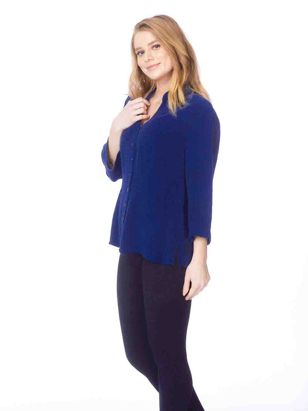 Tianello "Honeycomb" Sueded 'CUPRO" Bemberg "Dynasty" Blouse-Cobalt Blue