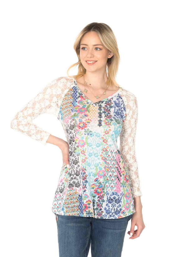"Harlow" Print Knit Burnout Jacquard "Lola" Tunic-Wash