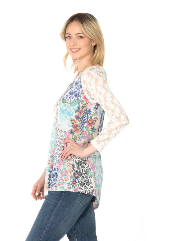 "Harlow" Print Knit Burnout Jacquard "Lola" Tunic-Wash