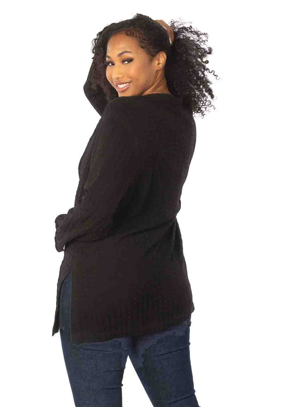 Tianello Plus Sized "Window Pane" Textured Sueded Cupro - Ghandi Blouse-Black