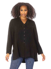 Tianello Plus Sized "Window Pane" Textured Sueded Cupro - Ghandi Blouse-Black