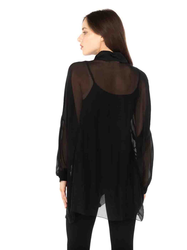 "One Size" Washable Silk "Bianca" Blouse with Camisole(2 PC Set)-Black