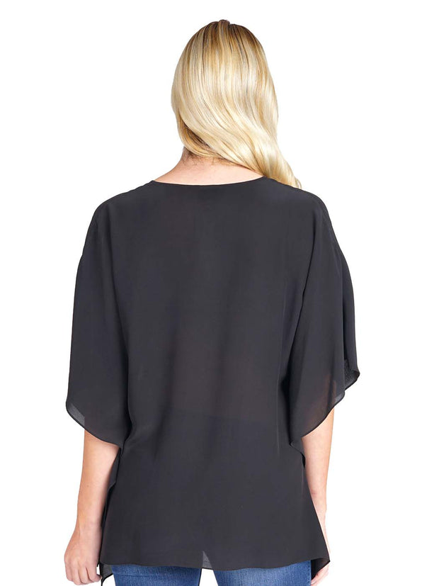 Tianello Crepe de Chine Washable Silk "Cerave" Kaftan-BLACK