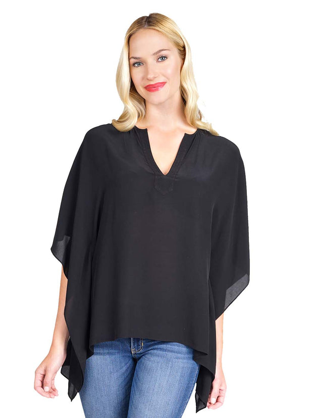 Tianello Crepe de Chine Washable Silk "Cerave" Kaftan-BLACK