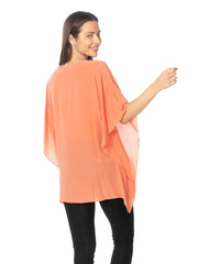 Tianello Crepe de Chine Washable Silk "Cerave" Kaftan-Monarch Coral