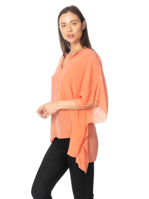 Tianello Crepe de Chine Washable Silk "Cerave" Kaftan-Monarch Coral