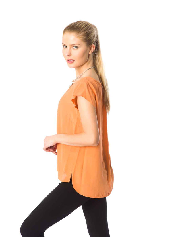 Washable Silk "Ellie" Blouse-Orange Cream