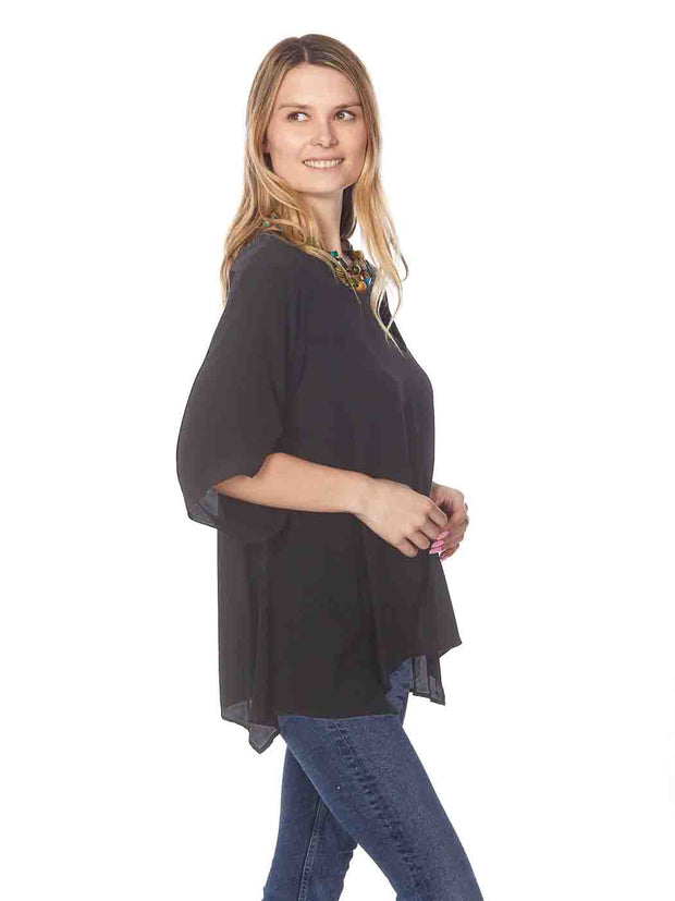 Tianello  Washable Silk "Natalie" Blouse-Black