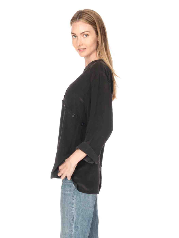 Tianello Crepe de Chine  Washable Silk "Diva' Blouse-Black