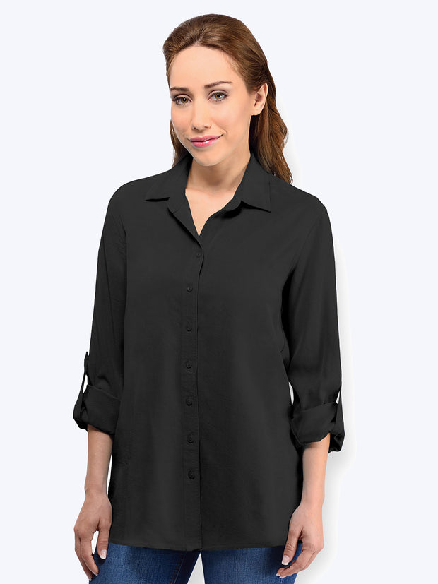 Tianello Crepe de Chine Washable Silk Loving Blouse-Black