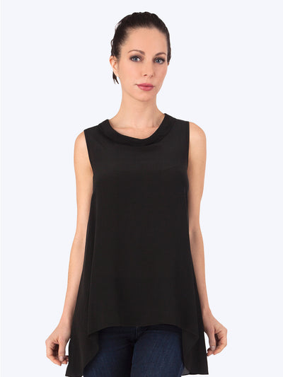 Tianello Crêpe de Chine WASHABLE SILK Briata Cowl  Tunic-Black