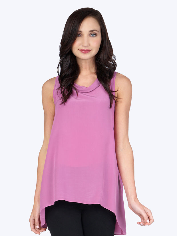 Tianello Crêpe de Chine WASHABLE SILK Briata Cowl  Tunic-Dragon Fruit