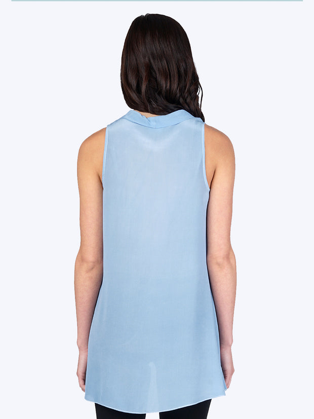 Tianello Crêpe de Chine WASHABLE SILK Briata Cowl  Tunic-Milky Blue