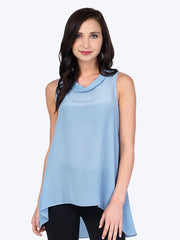 Tianello Crêpe de Chine WASHABLE SILK Briata Cowl  Tunic-Milky Blue